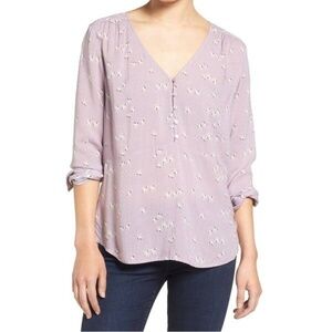HINGE Unicorn Pegasus Print Button Henley Blouse Top XS